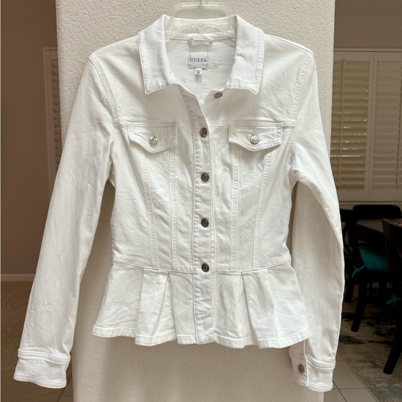 Guess Women's White  peplum Jean Jacket - Picture 4 of 13